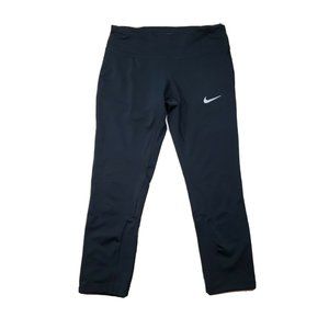 Nike Dri Fit Women's Pull On Black Running Pants Sz S Reflective Logo Vent Mesh